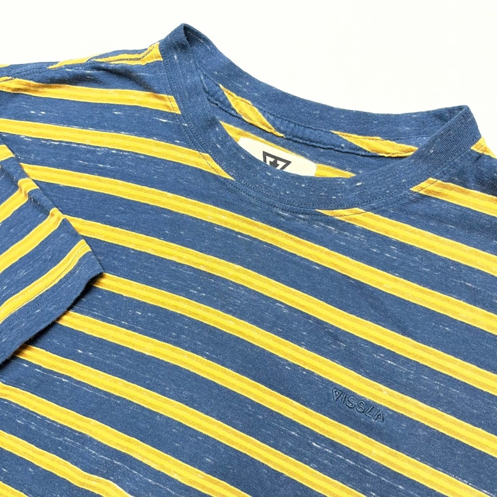 Vissla Mens Striped Slub Knit T-Shirt Blue Yellow M9037POR Size Medium